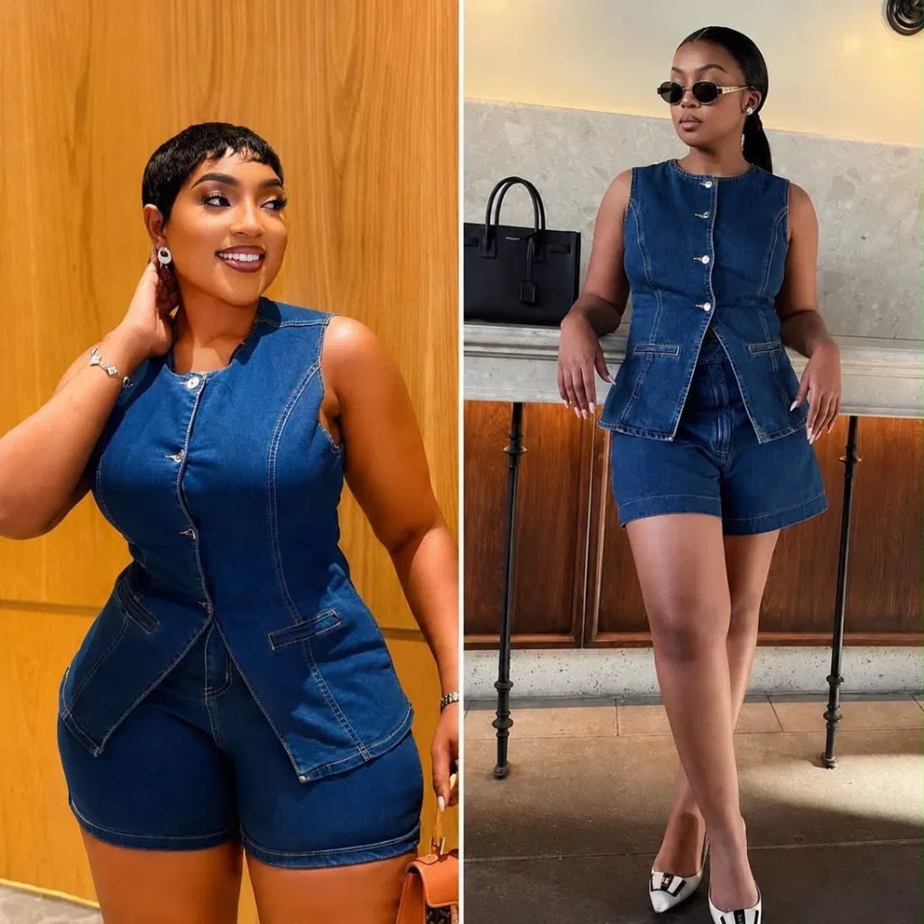 Ensemble en jean gilet et short