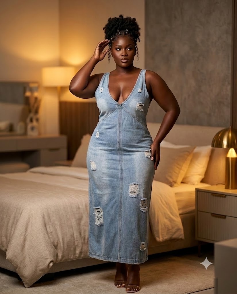 Robe longue en jean délavé effet usé