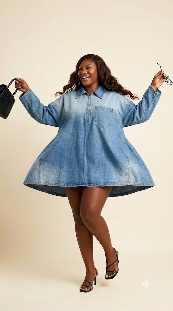 Robe courte en jean évasée zippée