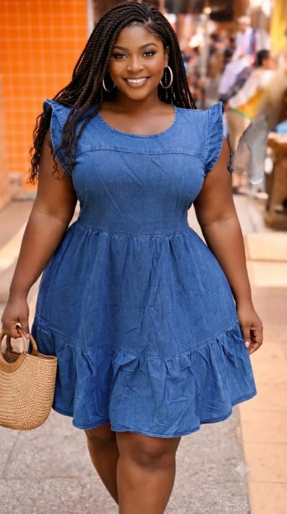 Robe courte en jean à volants