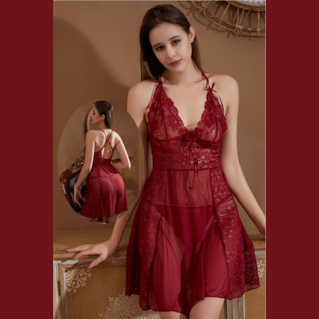 Mystère Bordeaux - Nuisette en Dentelle Fine