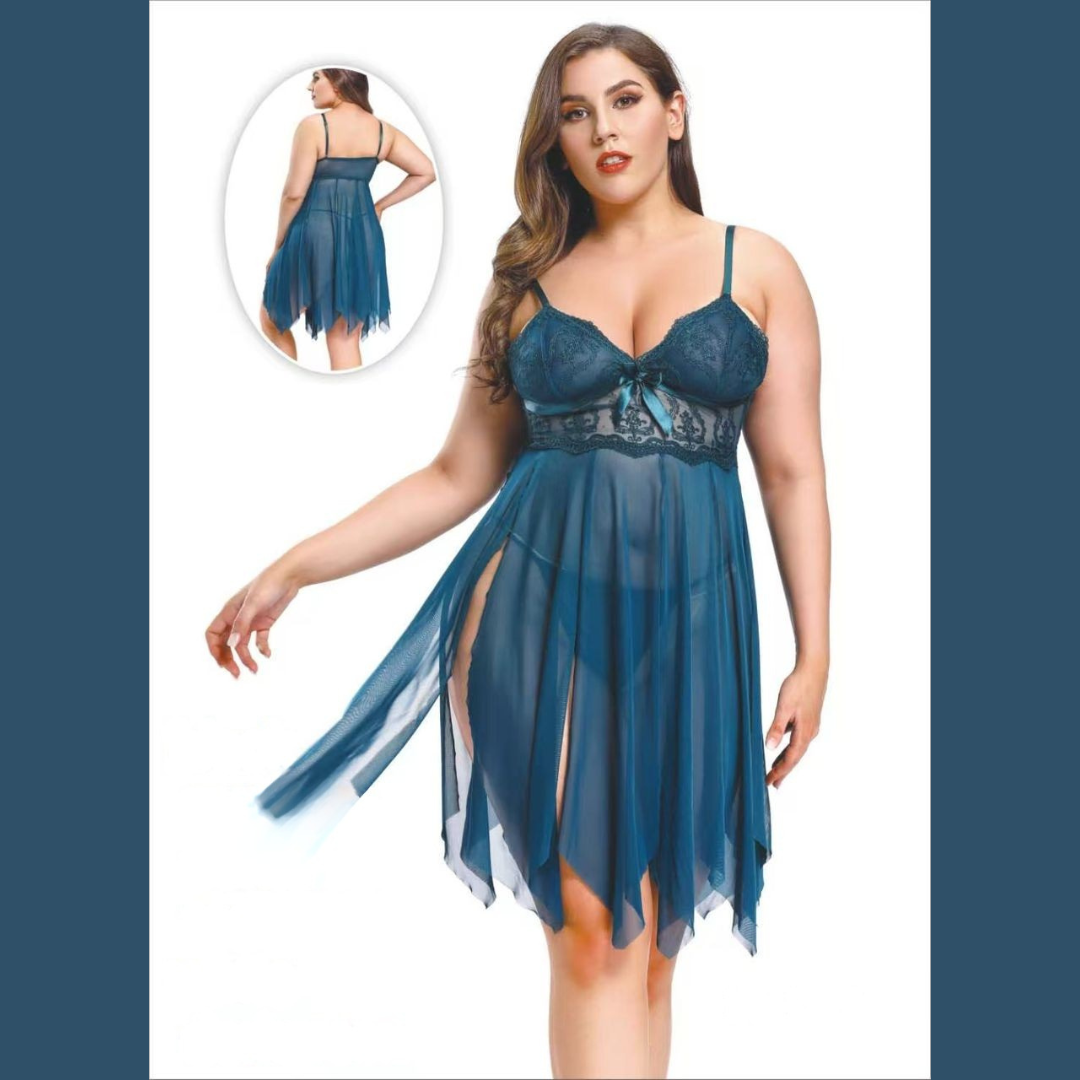 Sirène Ténébreuse – Nuisette bleu pétrole grande taille