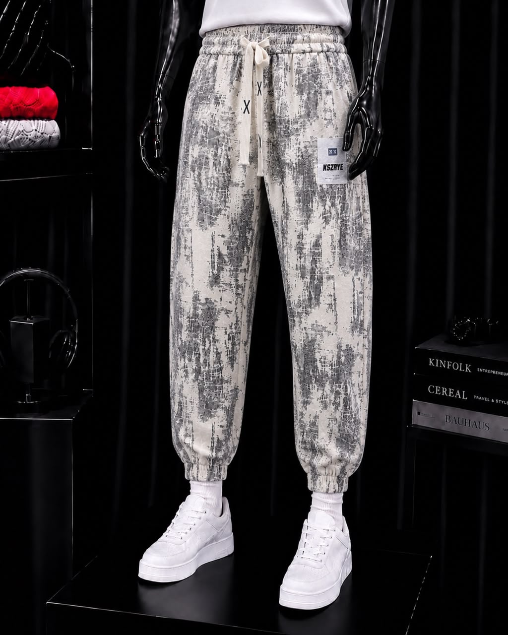 Pantalon jogger imprimé délavé à patch latéral