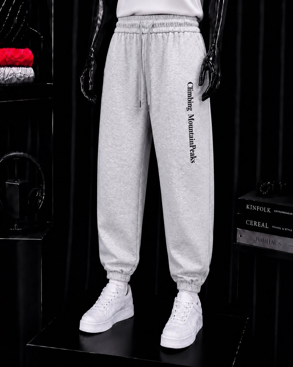 Pantalon jogger gris à inscription verticale