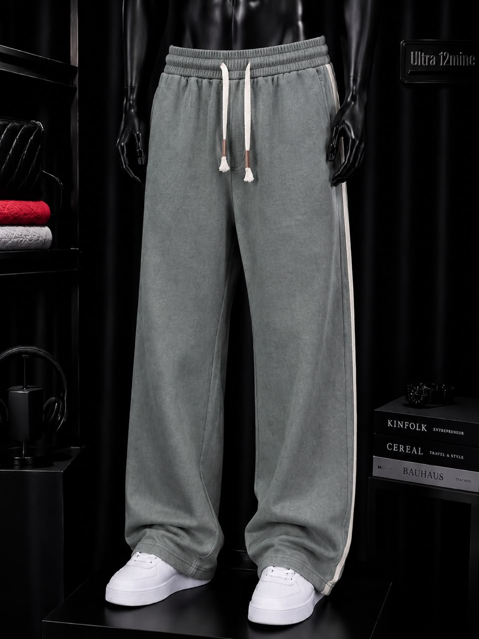 Pantalon large délavé à bandes latérales