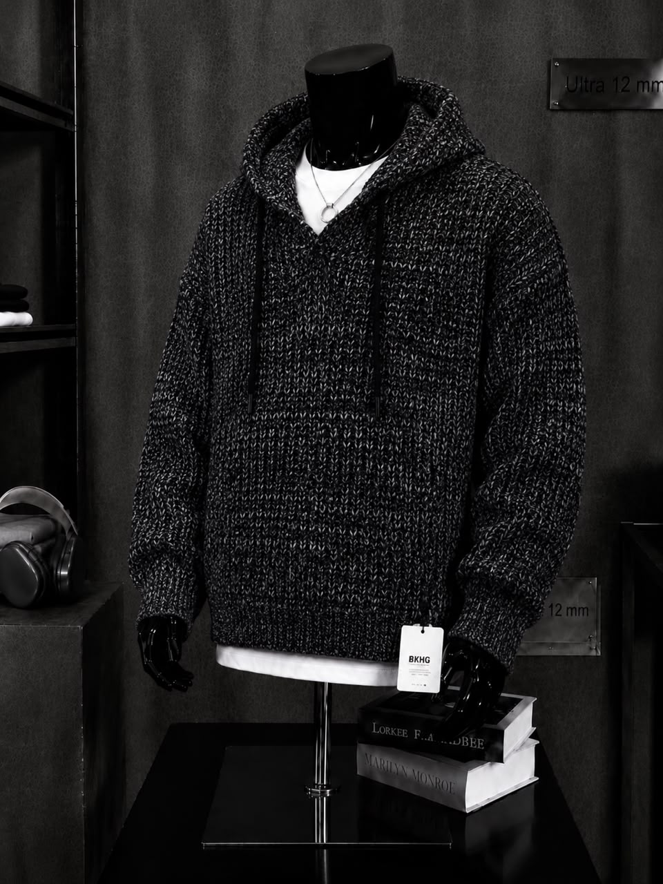 Sweat à capuche tricot épais chiné