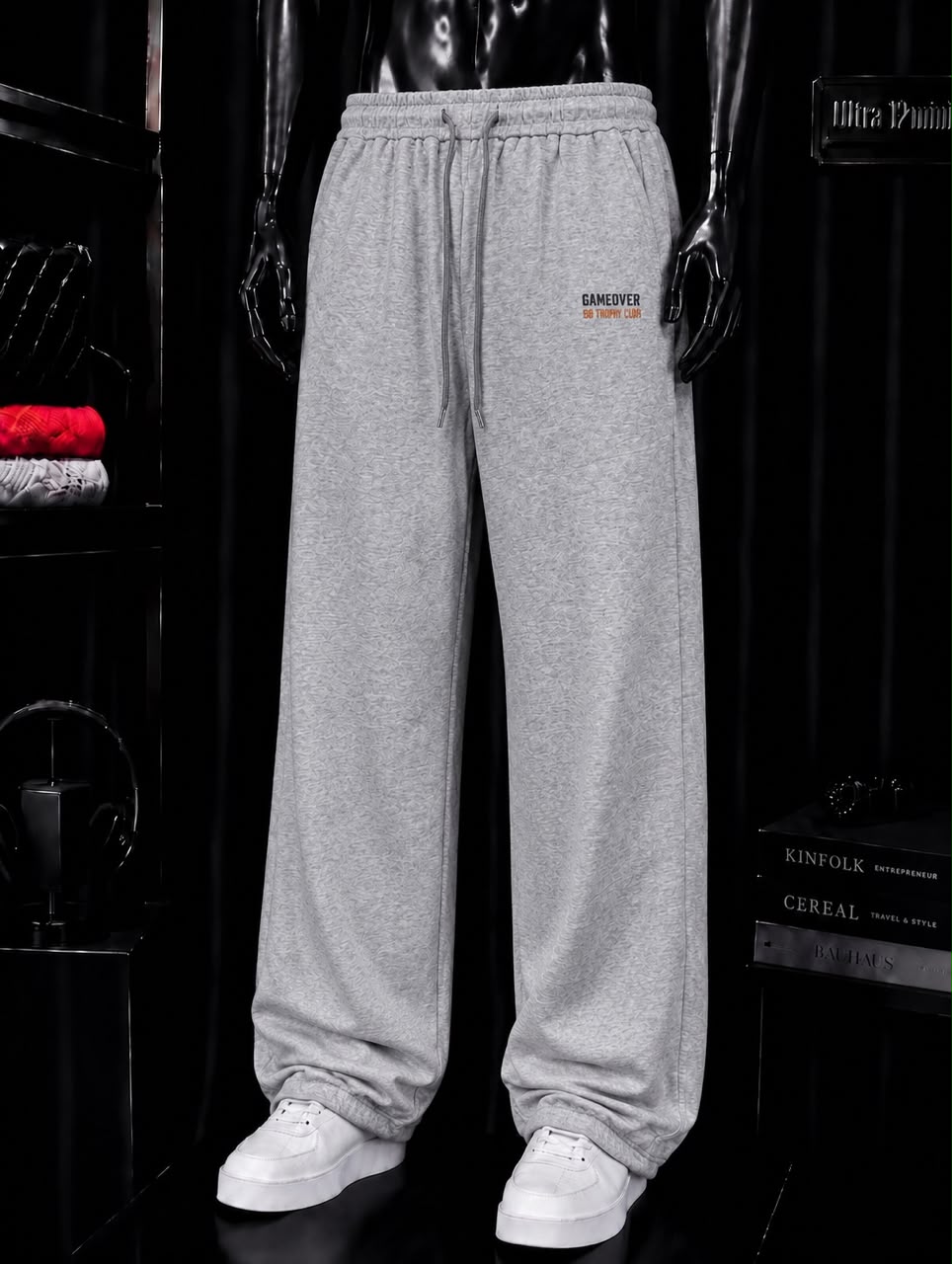 Pantalon jogging gris lettrage orange