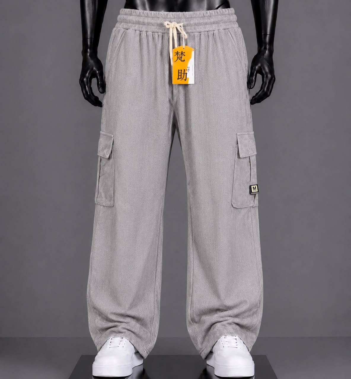 Pantalon cargo velours côtelé gris