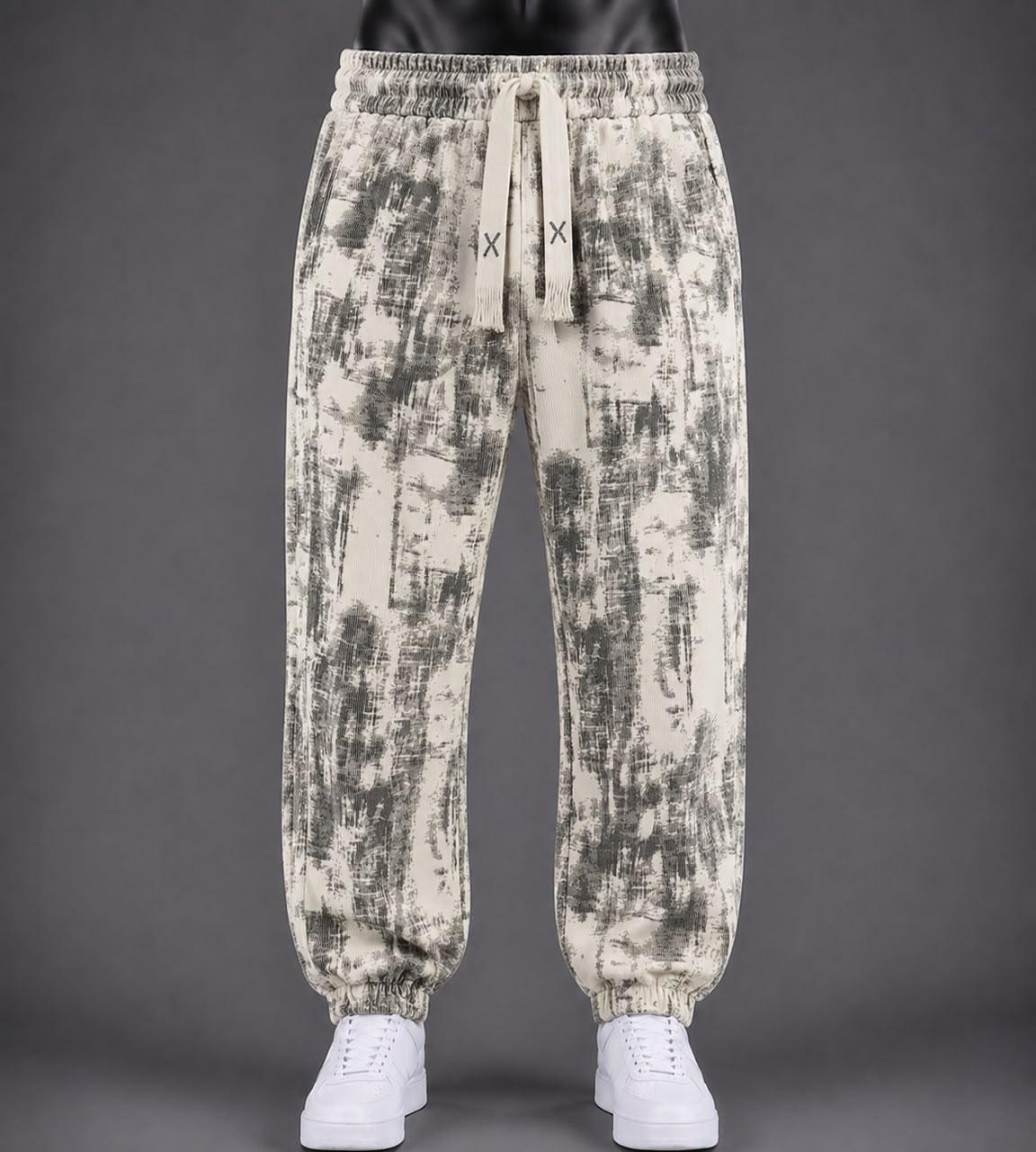 Pantalon velours côtelé imprimé écru
