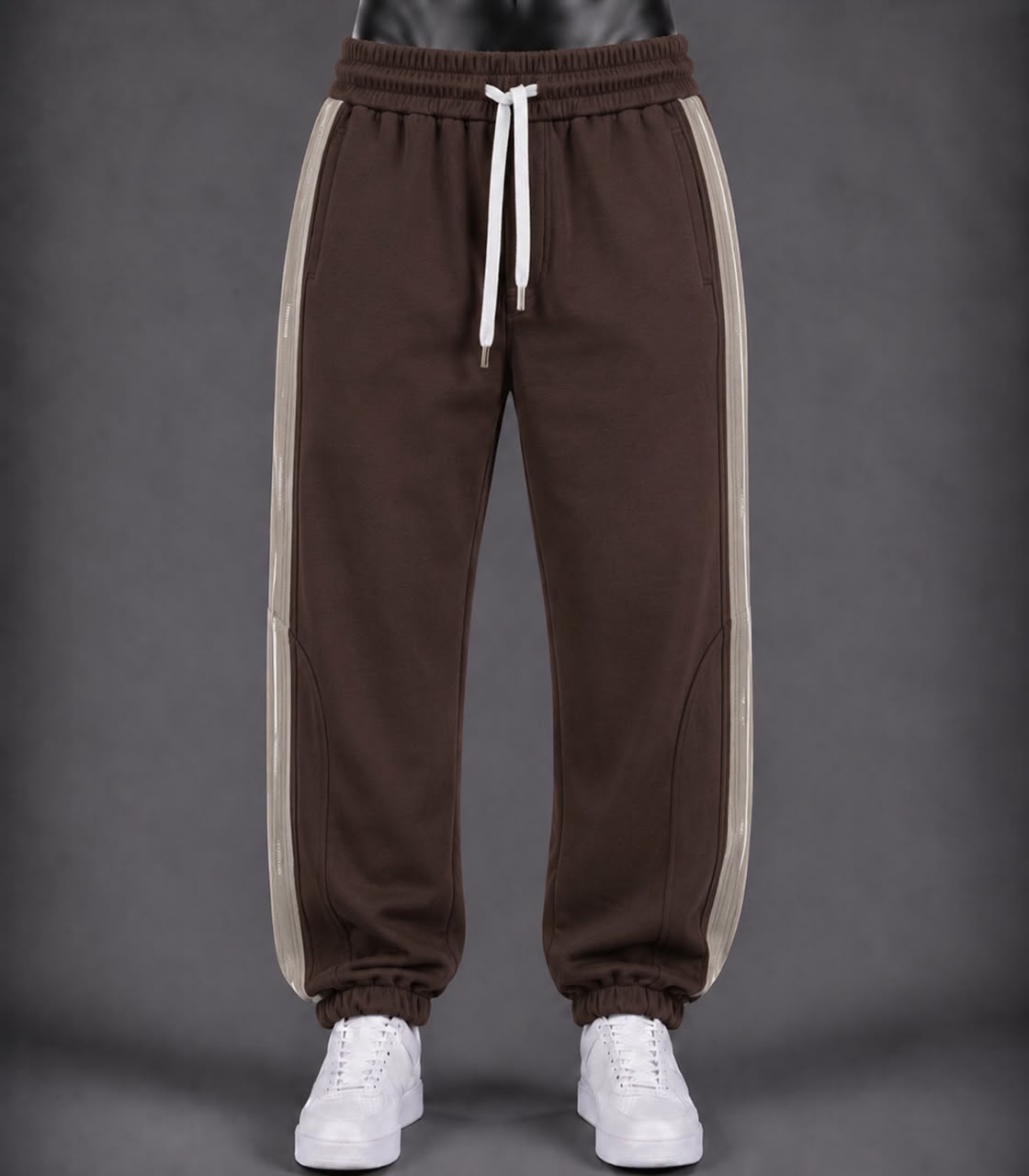 Pantalon jogging marron bande latérale