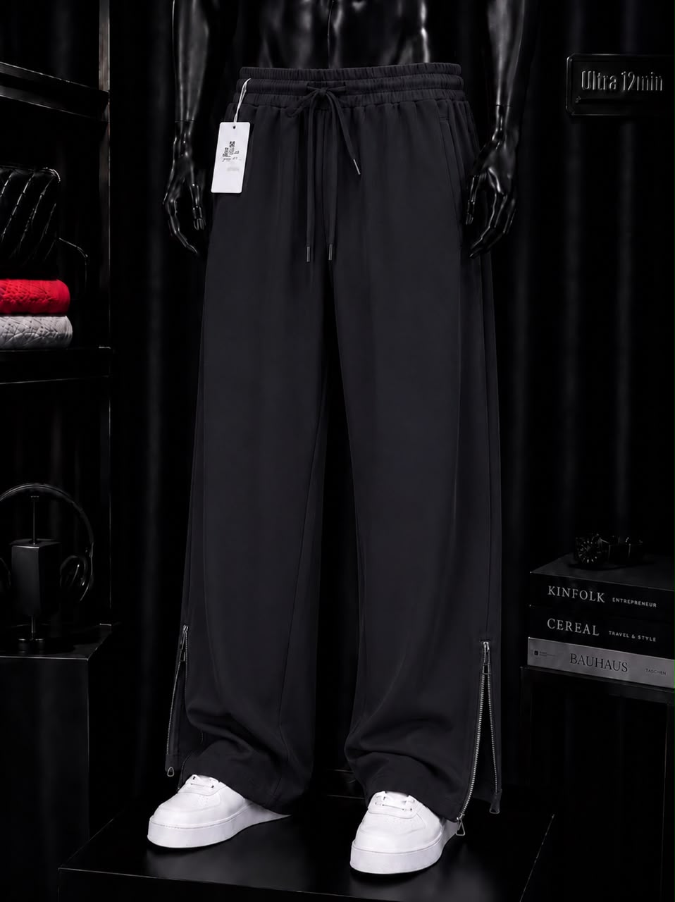 Pantalon large noir zips chevilles
