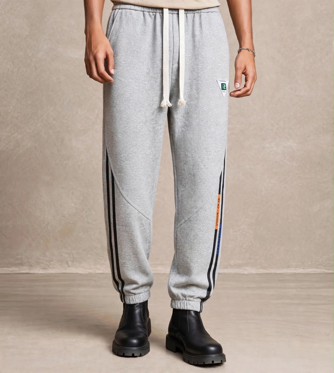 Pantalon jogging gris bandes noires