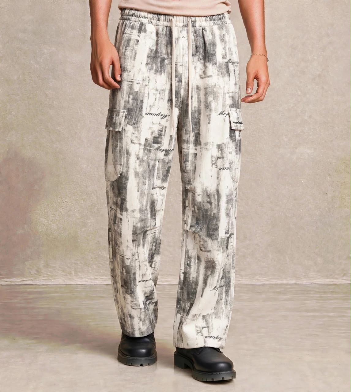 Pantalon cargo imprimé peinture gris — Tendressa