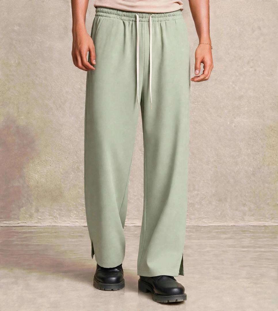 Pantalon large homme taille élastique cordon - Vert sauge