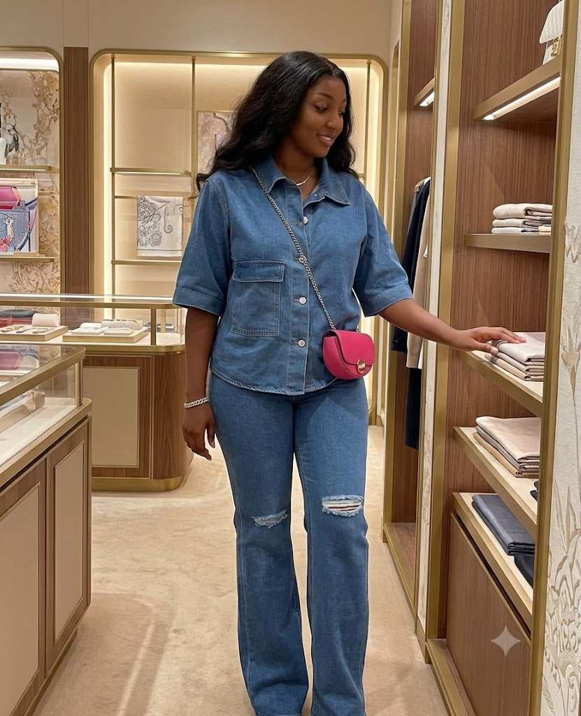 Ensemble chemise et jean large déchiré