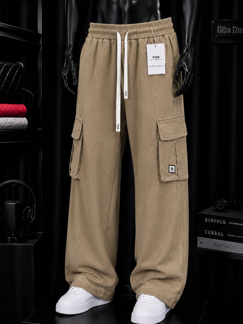 Pantalon cargo velours côtelé camel