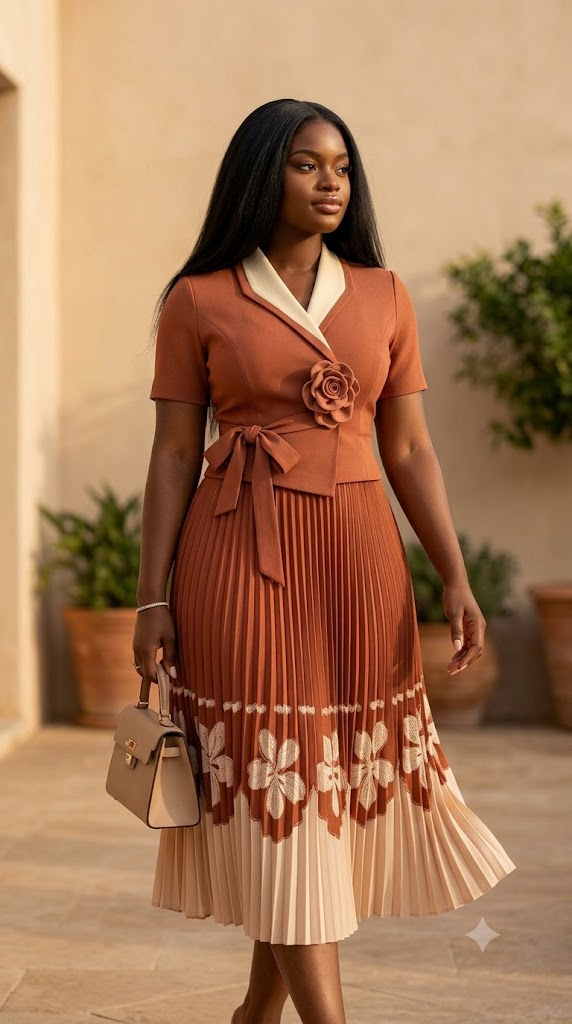 Robe plissée cache-cœur à broderies florales