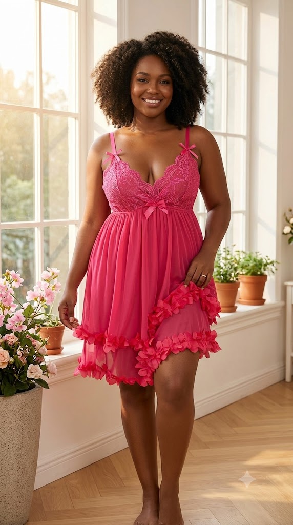 Nuisette Babydoll Fleurs 3D — Spécial Courbes 🌸