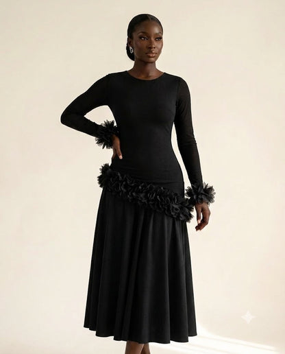 Robe midi fleurie à voile