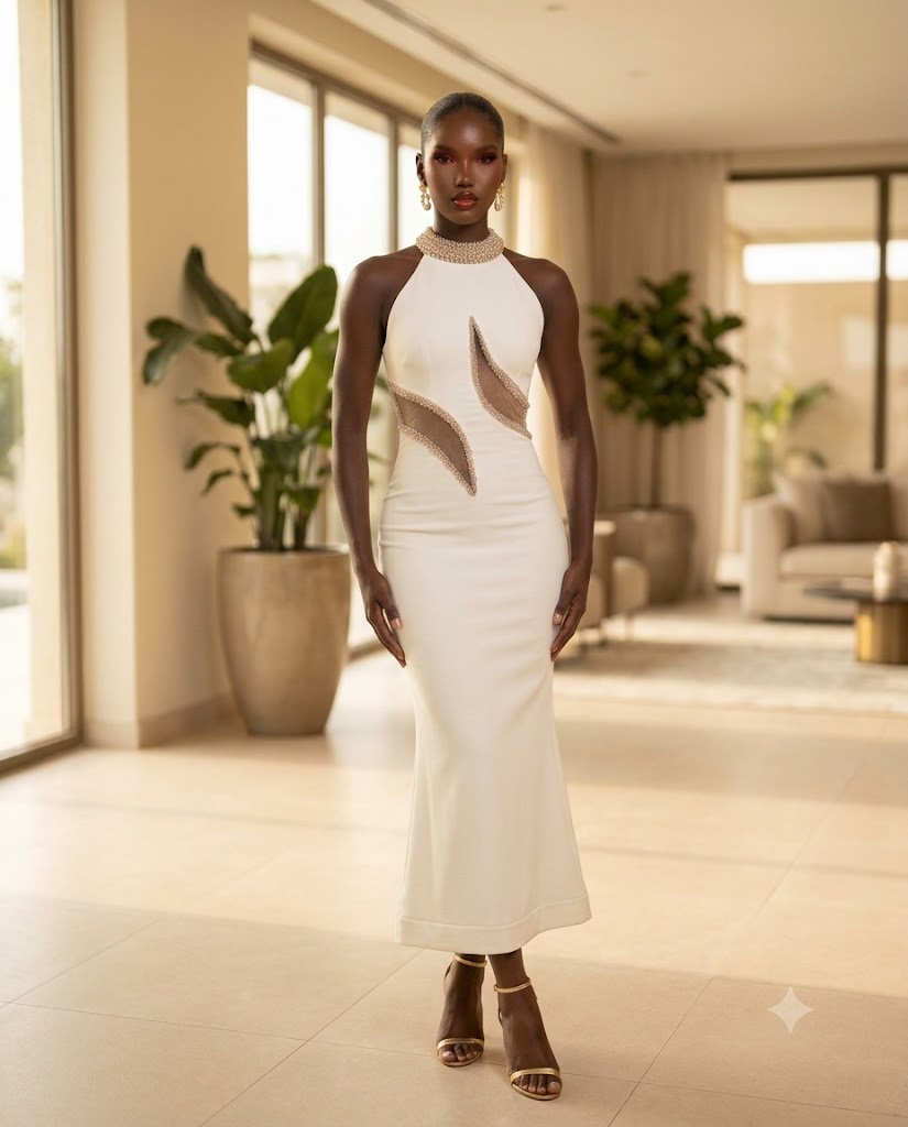 Robe longue col cristaux