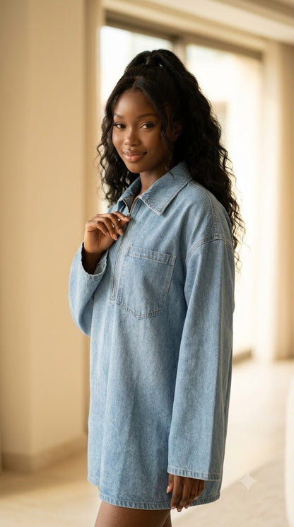 Robe-chemise oversize en jean clair