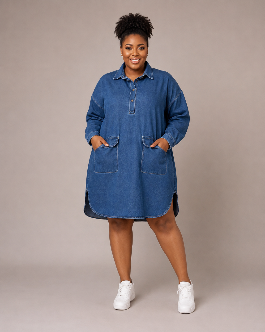 Robe chemise oversize en jean à grandes poches à rabat, Tendressa