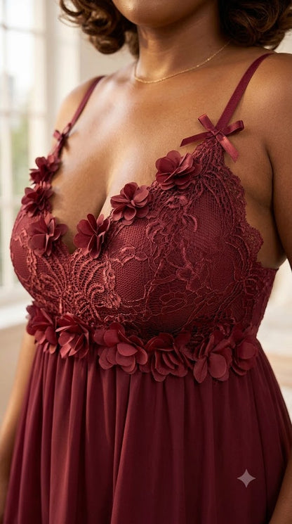 Nuisette Babydoll Fleurs 3D — Spécial Courbes 🌸