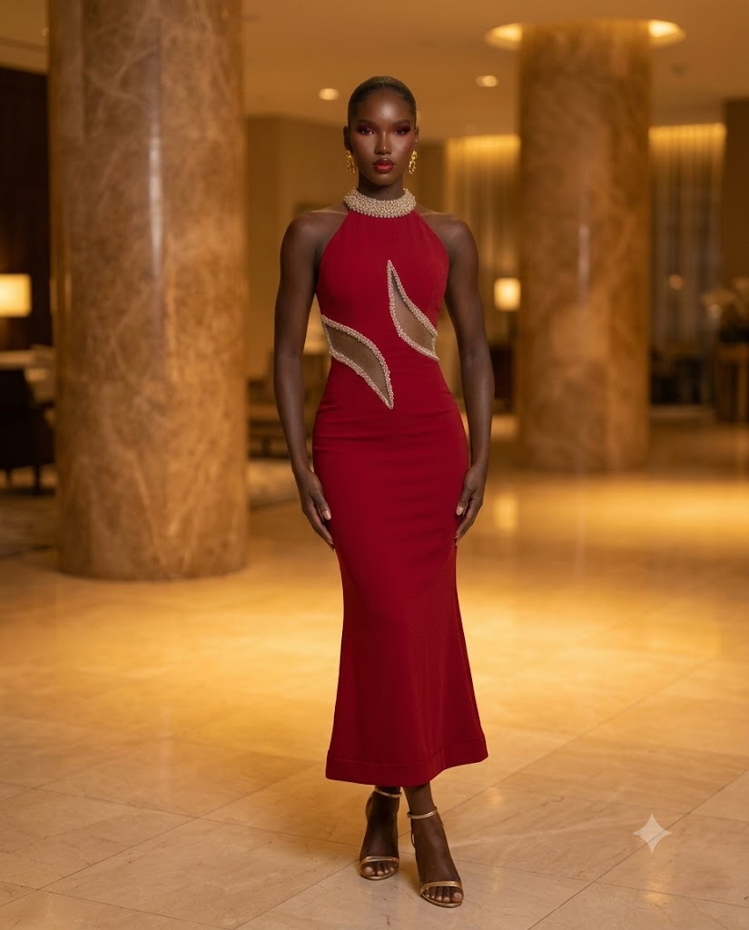 Robe longue col cristaux