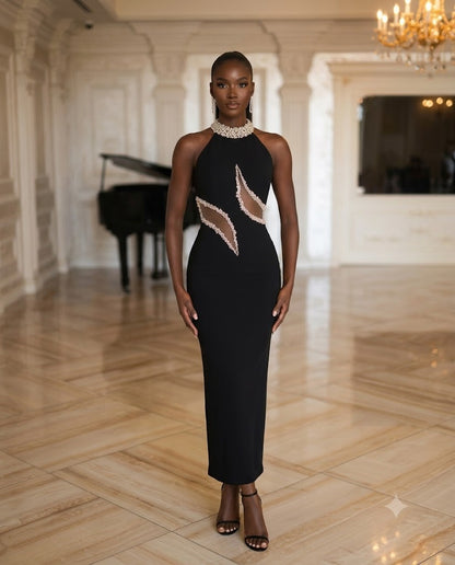 Robe longue col cristaux
