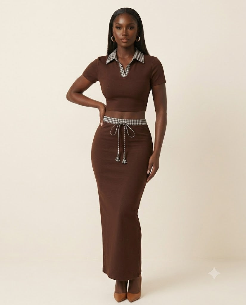 Ensemble crop polo et jupe longue