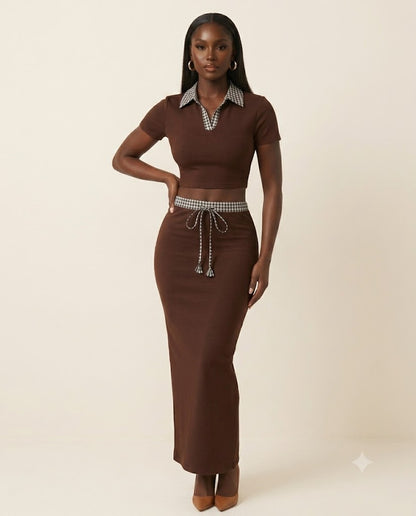 Ensemble crop polo et jupe longue