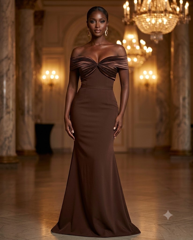 Robe longue bustier drapé épaules nues