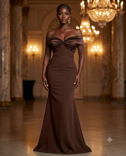 Robe longue bustier drapé épaules nues