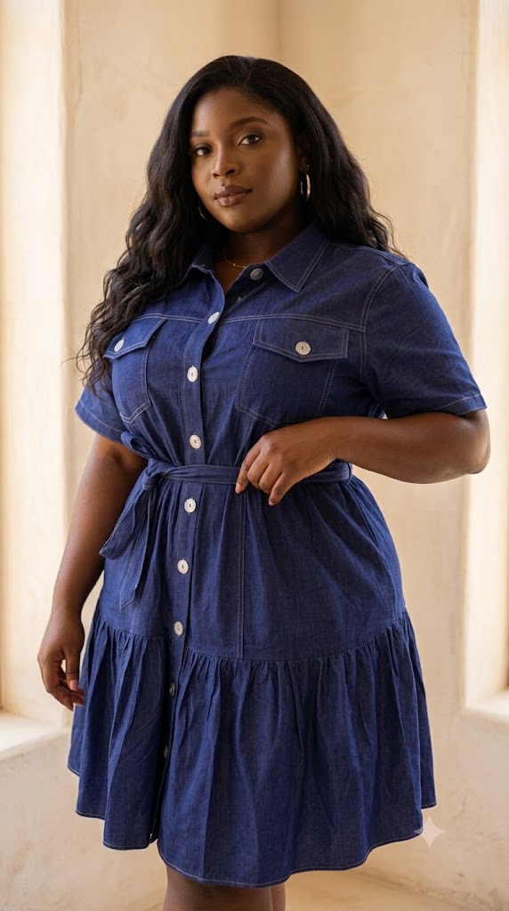 Robe-chemise courte en jean foncé