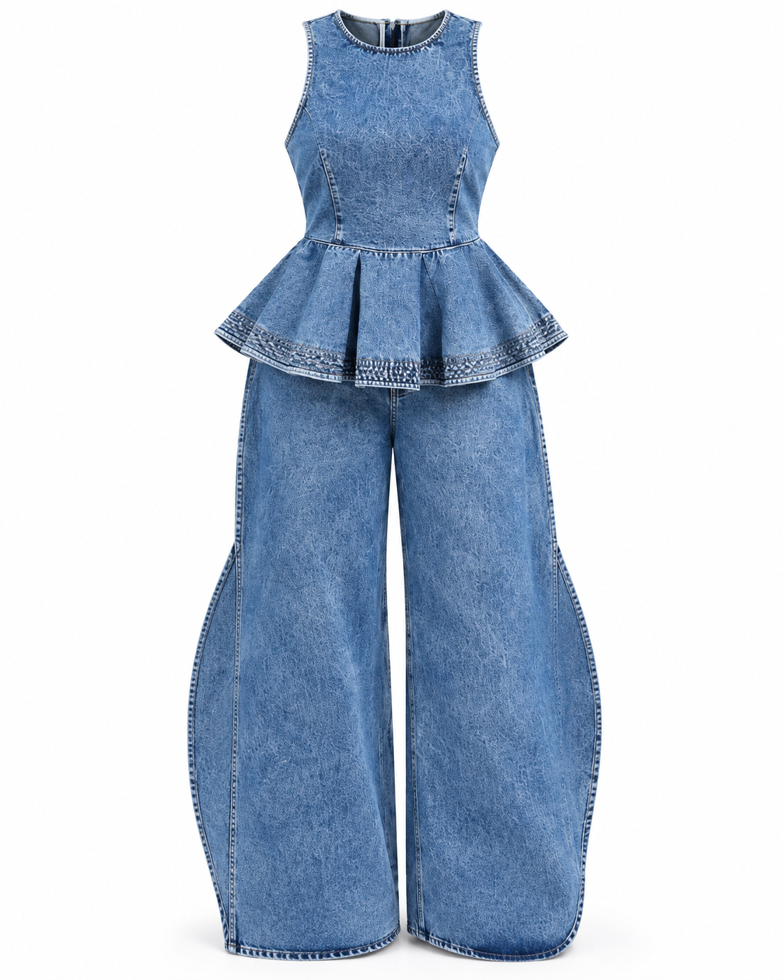 Ensemble en jean haut peplum et pantalon large Tendressa