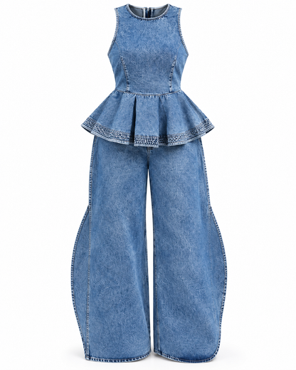 Ensemble en jean haut peplum et pantalon large Tendressa