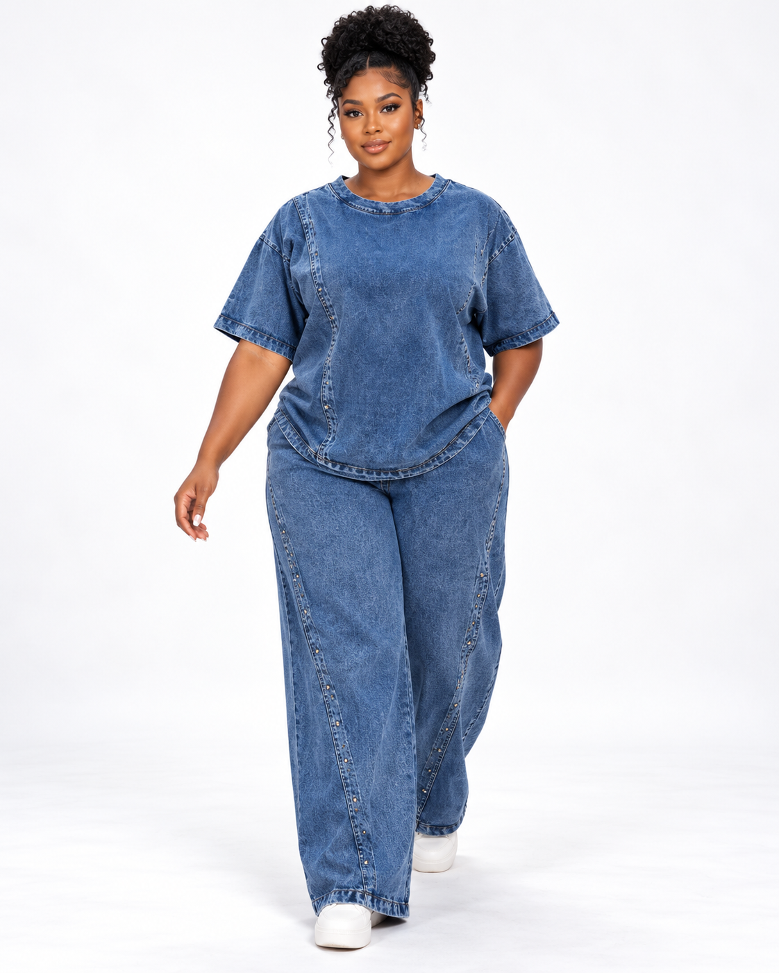 Ensemble en jean t-shirt et pantalon large Tendressa