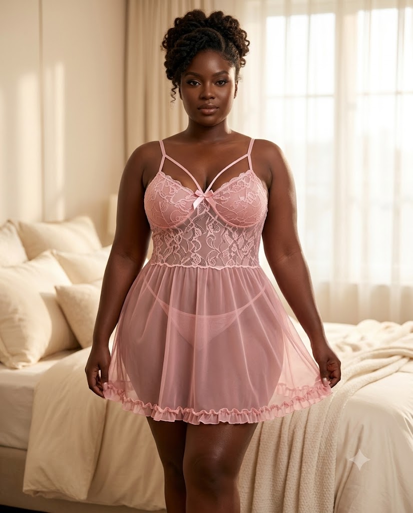 Nuisette bustier dentelle bretelles croisées rose — Tendressa