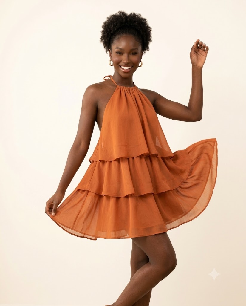 Robe courte à volants étagés