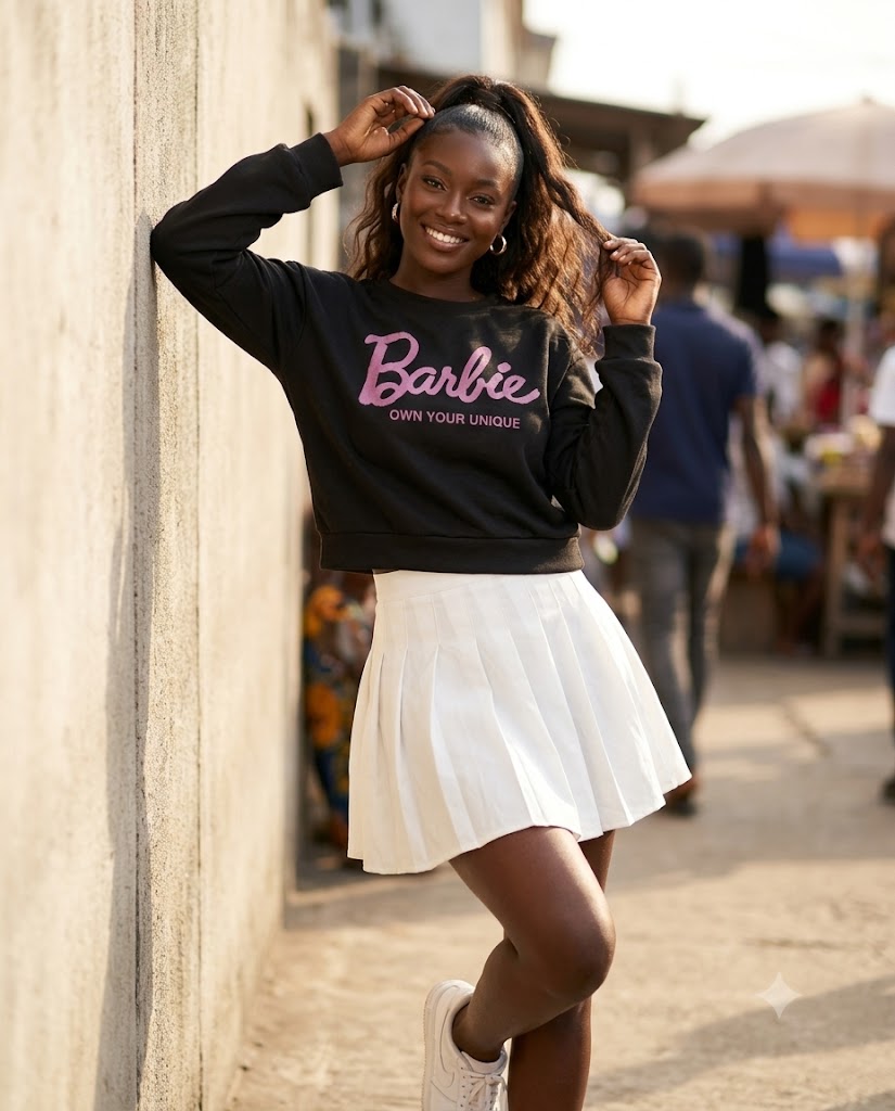 Ensemble sweat crop et jupe plissée