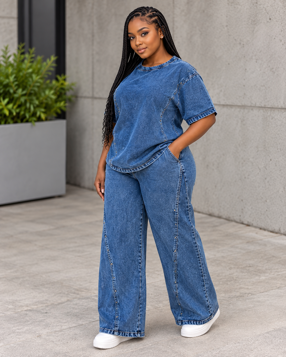Ensemble en jean t-shirt et pantalon large Tendressa