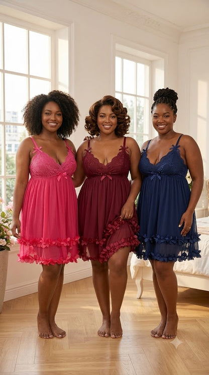 Nuisette Babydoll Fleurs 3D — Spécial Courbes 🌸