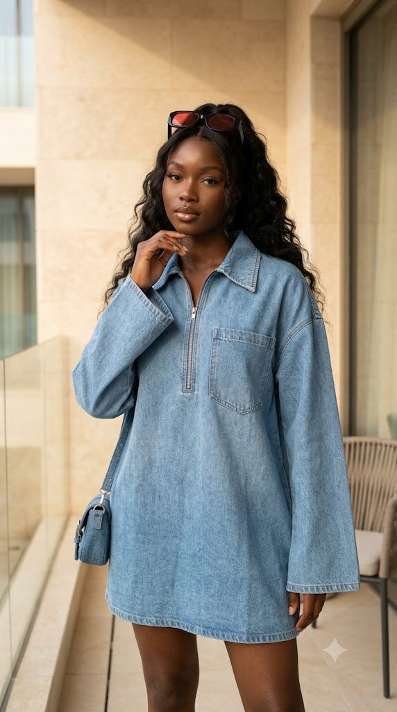 Robe-chemise oversize en jean clair