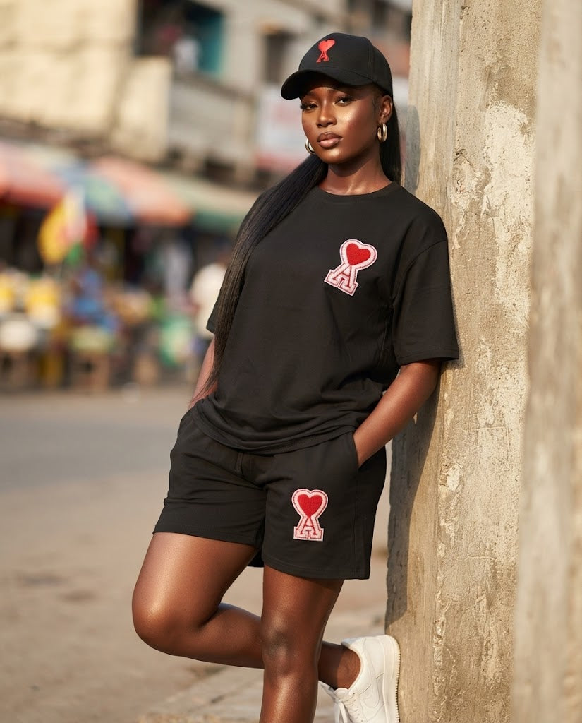 Ensemble t-shirt et short cœur brodé
