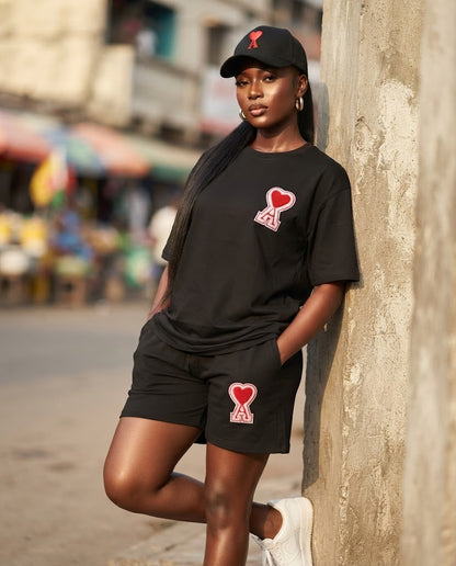 Ensemble t-shirt et short cœur brodé