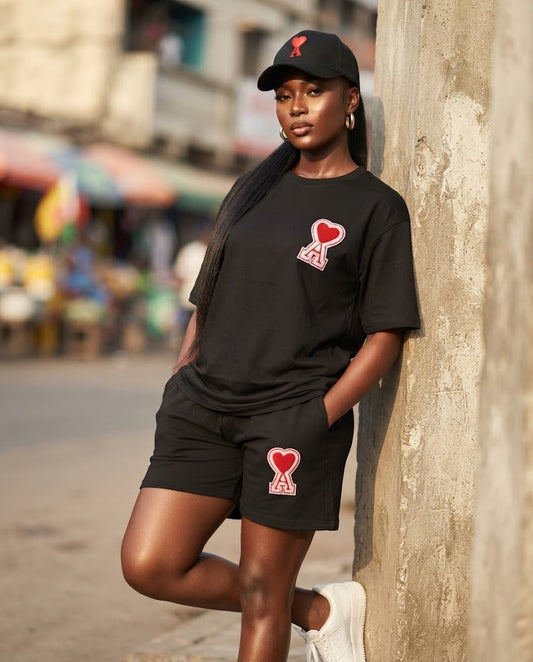 Ensemble t-shirt et short cœur brodé