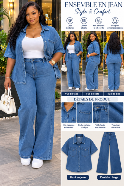 Ensemble Jean Bleu – Chemise Oversize & Pantalon Large