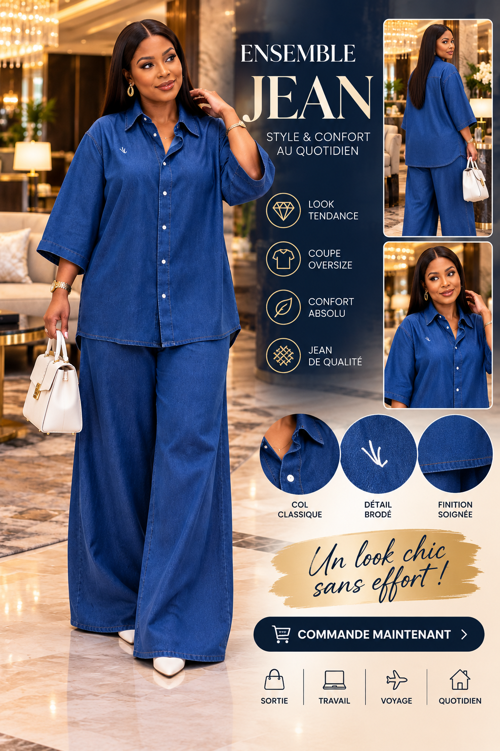 Ensemble Jean Bleu Foncé – Chemise Oversize & Pantalon Large