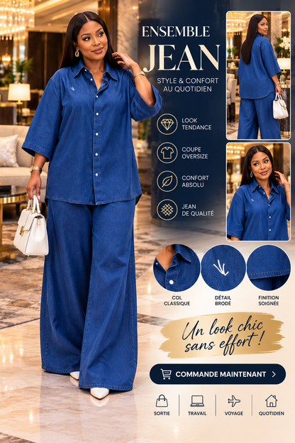 Ensemble Jean Bleu Foncé – Chemise Oversize & Pantalon Large