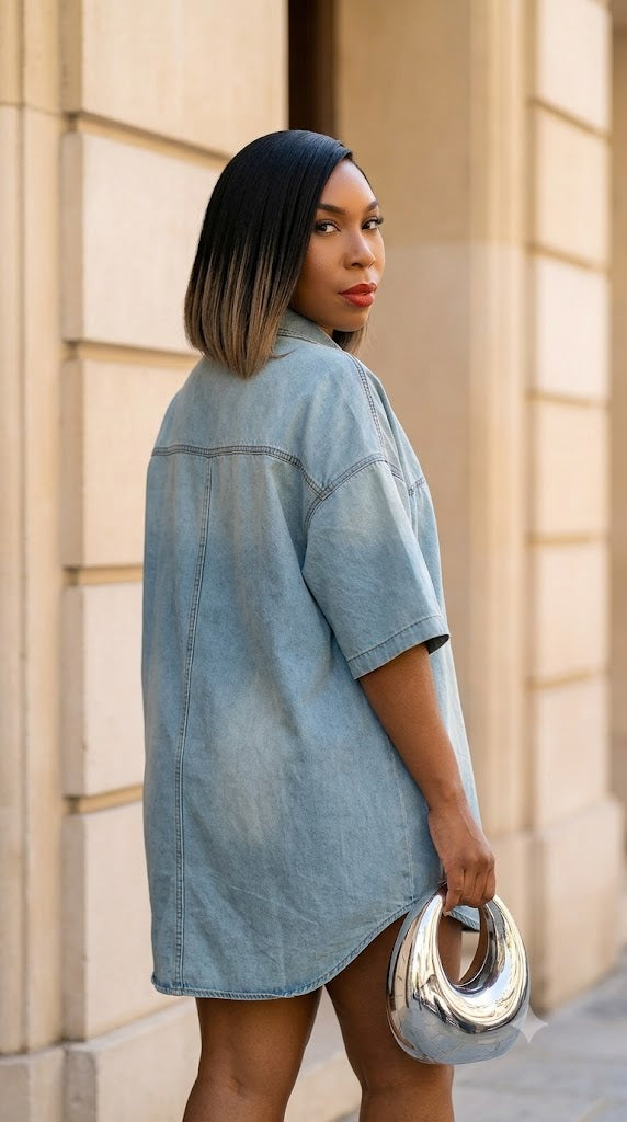 Robe-chemise oversize en jean délavé